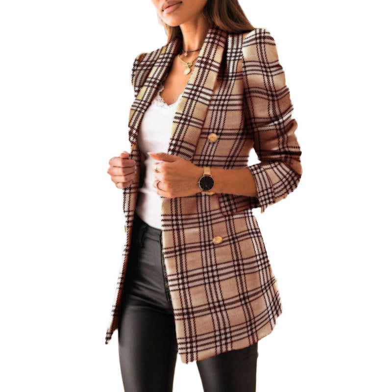 Classic checked blazer for women with double row of buttons Lune London