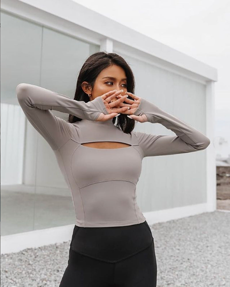 Fitted women's sports t-shirt with high collar and cut-out detail Lune London