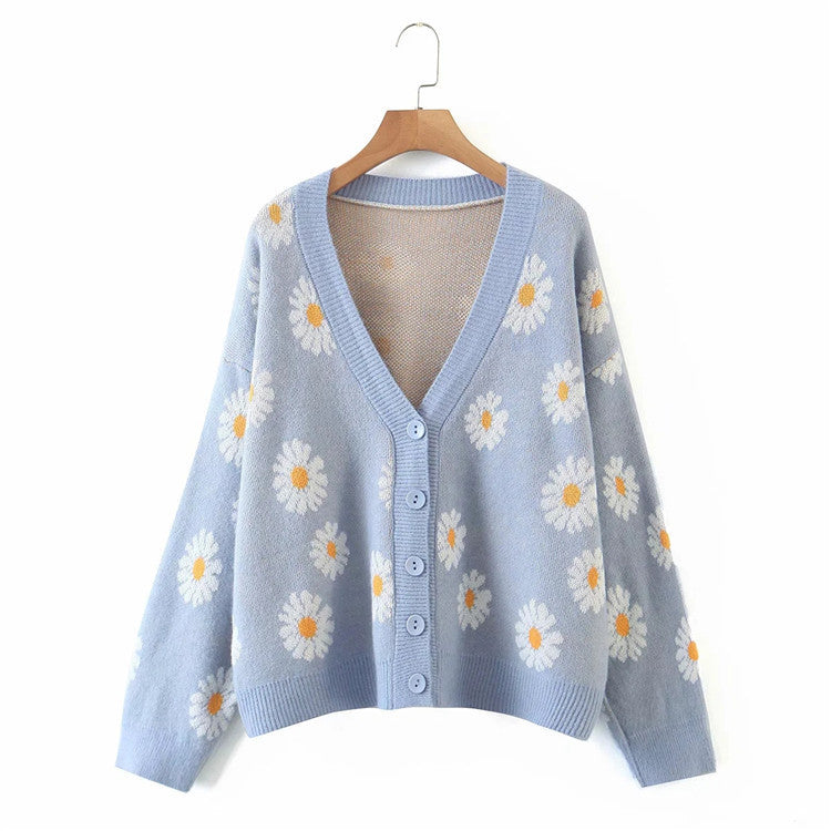 Women’s knit jacket with floral design and V-neck Lune London