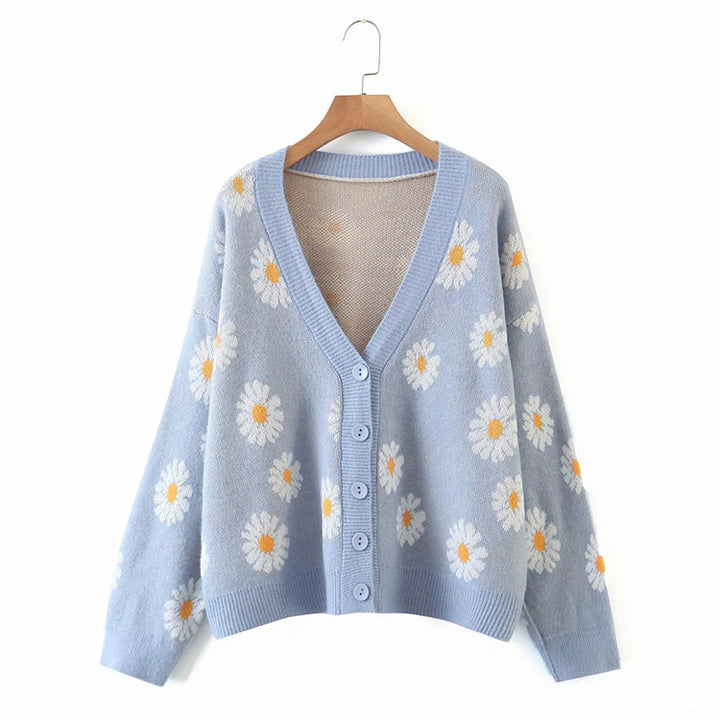 Women’s knit jacket with floral design and V-neck Lune London