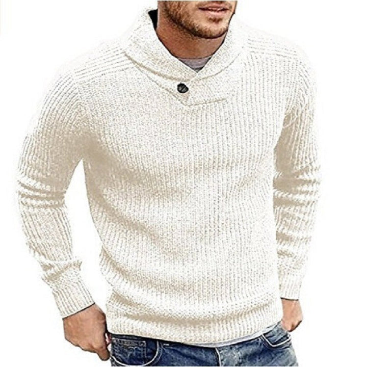 Men's Knitted Pullover with Shawl Collar and Button Detail Lune London