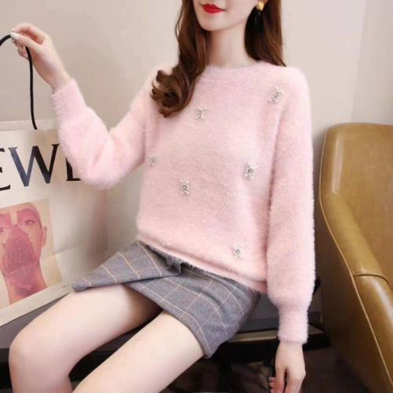 Women soft sweater with elegant pearl appliqués Lune London