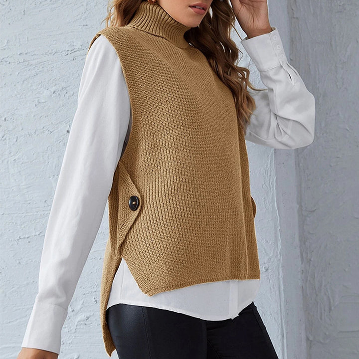 Women’s knitted vest with high collar and button detail Lune London