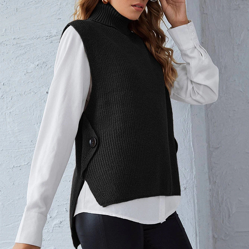 Women’s knitted vest with high collar and button detail Lune London
