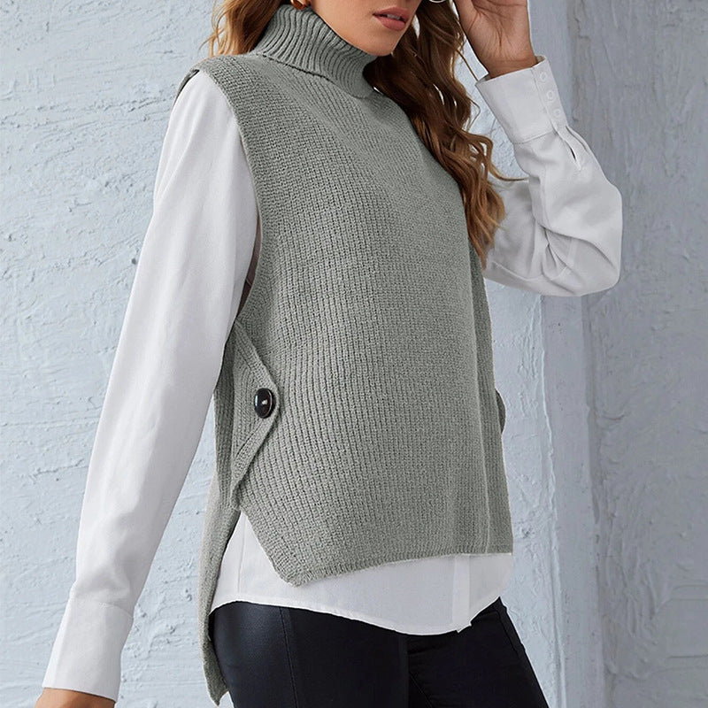 Women’s knitted vest with high collar and button detail Lune London