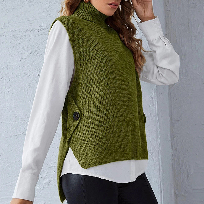 Women’s knitted vest with high collar and button detail Lune London
