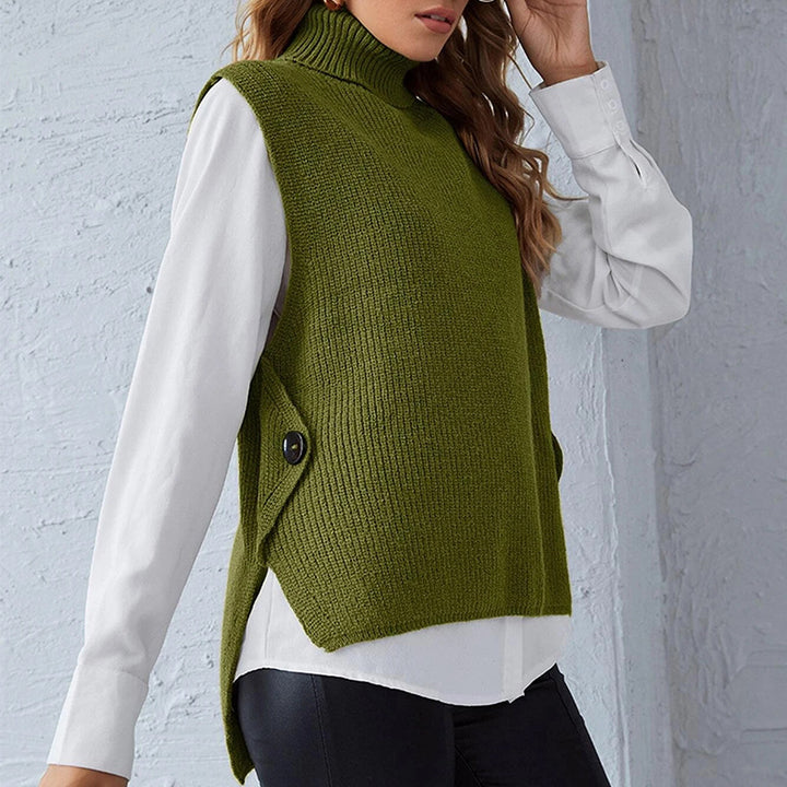 Women’s knitted vest with high collar and button detail Lune London