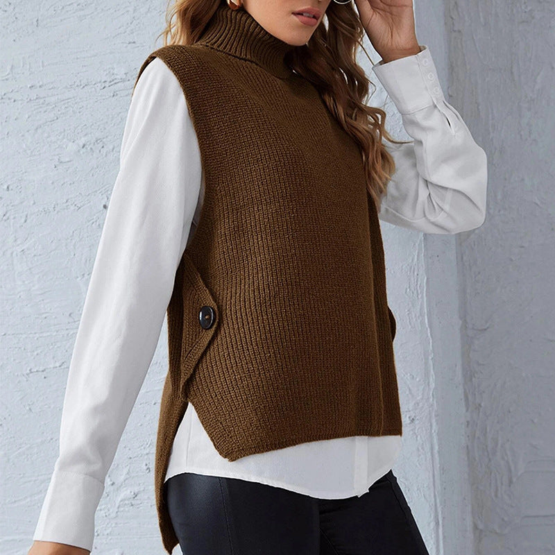 Women’s knitted vest with high collar and button detail Lune London