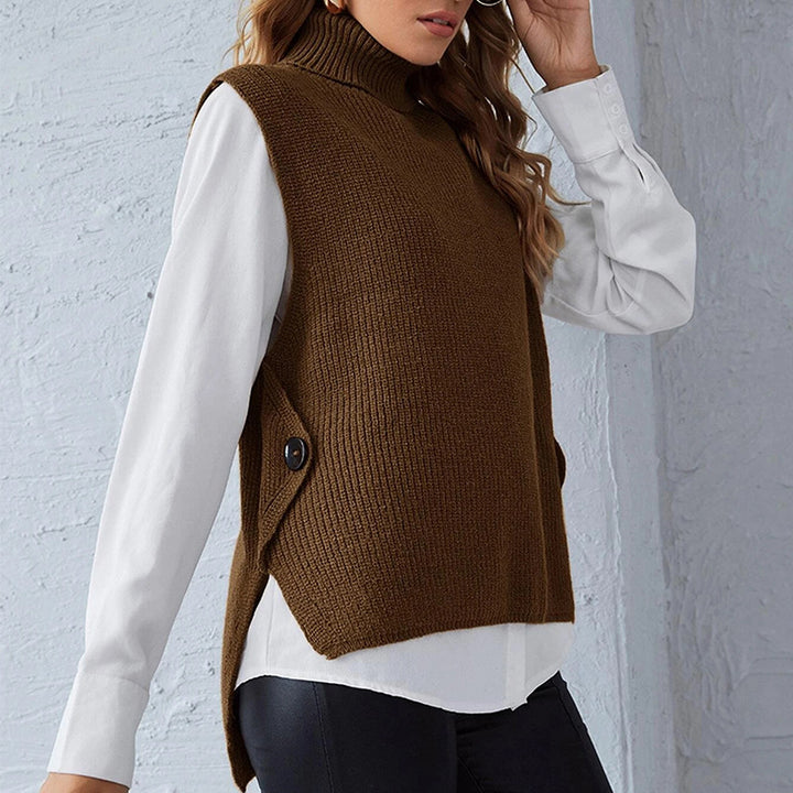 Women’s knitted vest with high collar and button detail Lune London