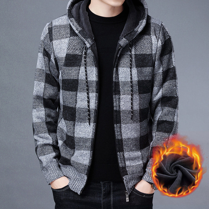 Insulated hooded jacket for men in a modern plaid design Lune London