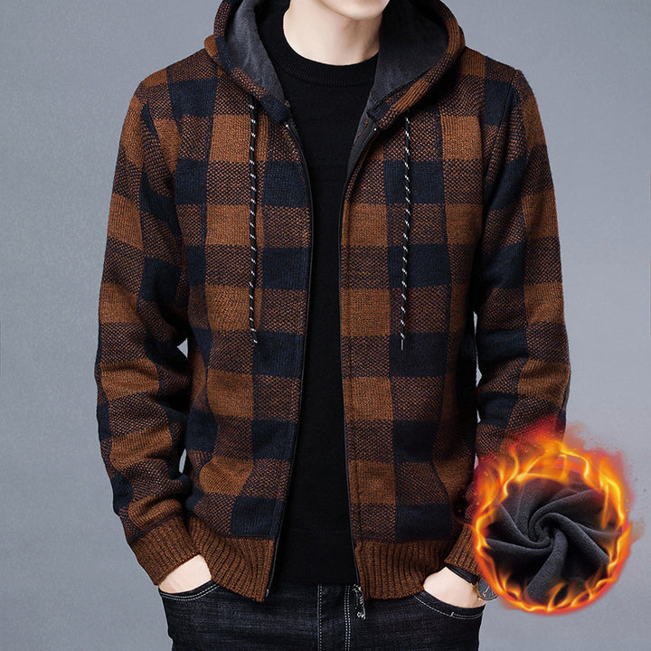 Insulated hooded jacket for men in a modern plaid design Lune London