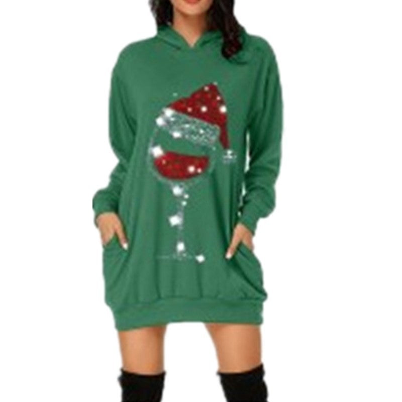 Hooded dress for women with practical pockets and trendy inscription Lune London