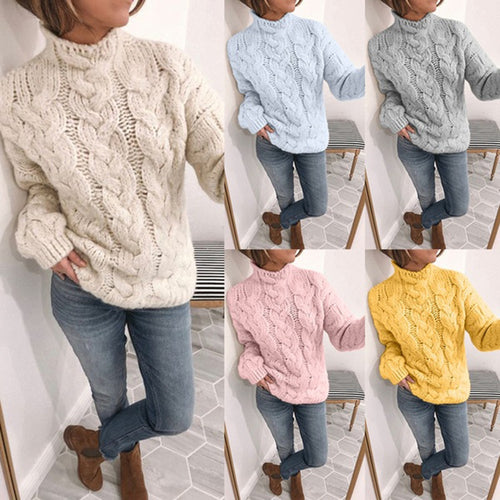 Pull en tricot pour femmes avec un motif de câble extravagant et un col haut Chic & Stil