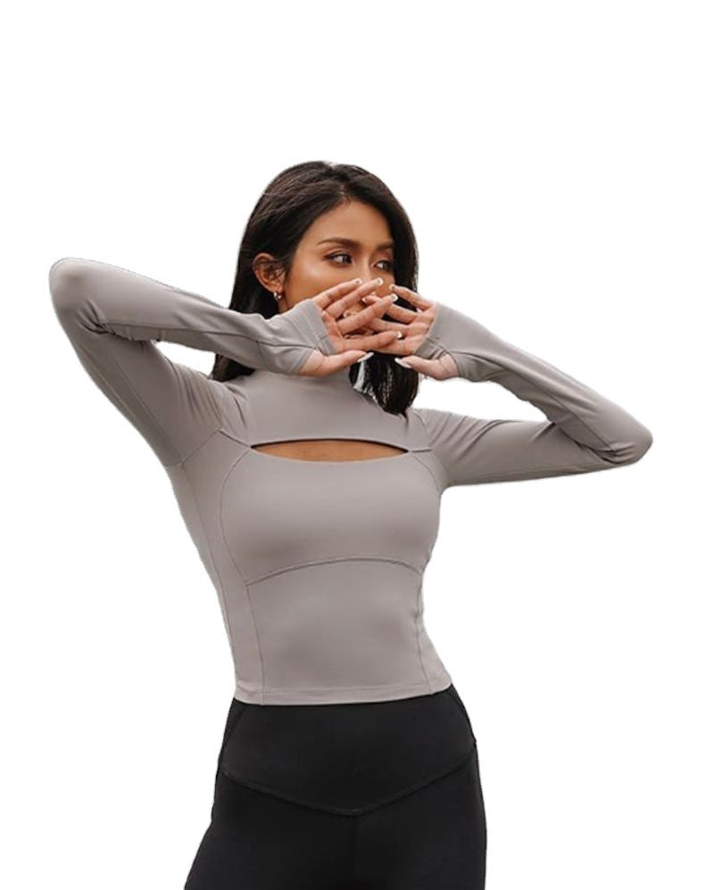 Fitted women's sports t-shirt with high collar and cut-out detail Lune London