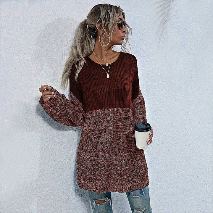 Comfortable knitted sweater for women with a modern color block design Lune London
