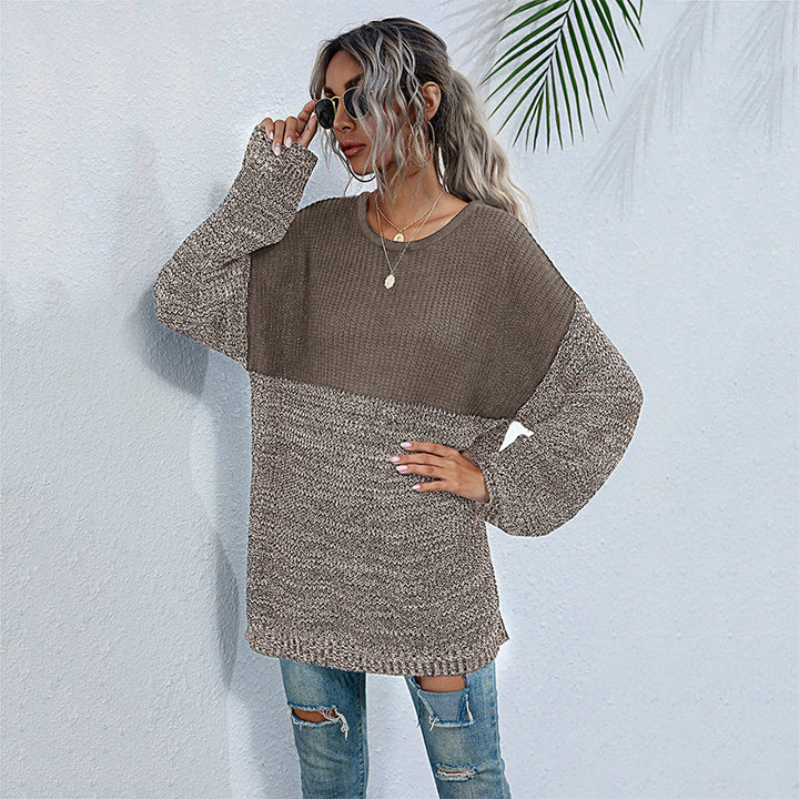 Comfortable knitted sweater for women with a modern color block design Lune London