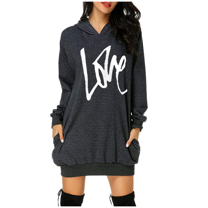Hooded dress for women with practical pockets and trendy inscription Lune London