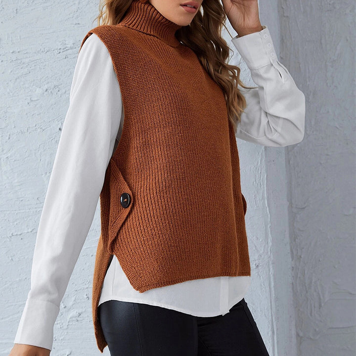 Women’s knitted vest with high collar and button detail Lune London