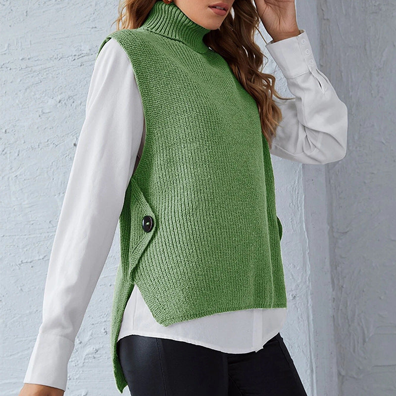 Women’s knitted vest with high collar and button detail Lune London