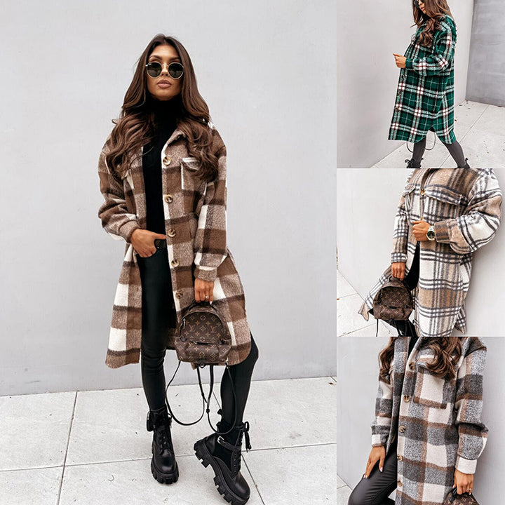 Plaid coat for women in soft material and with practical pockets Lune London