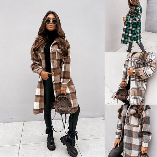 Plaid coat for women in soft material and with practical pockets Lune London