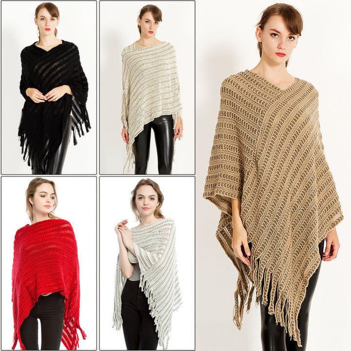Lune London crochet poncho for women with fringed hem