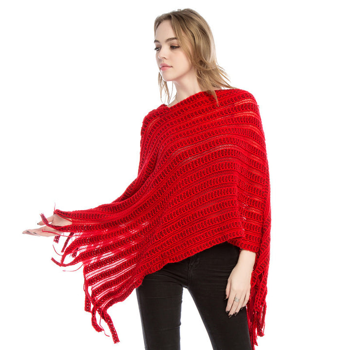 Lune London crochet poncho for women with fringed hem