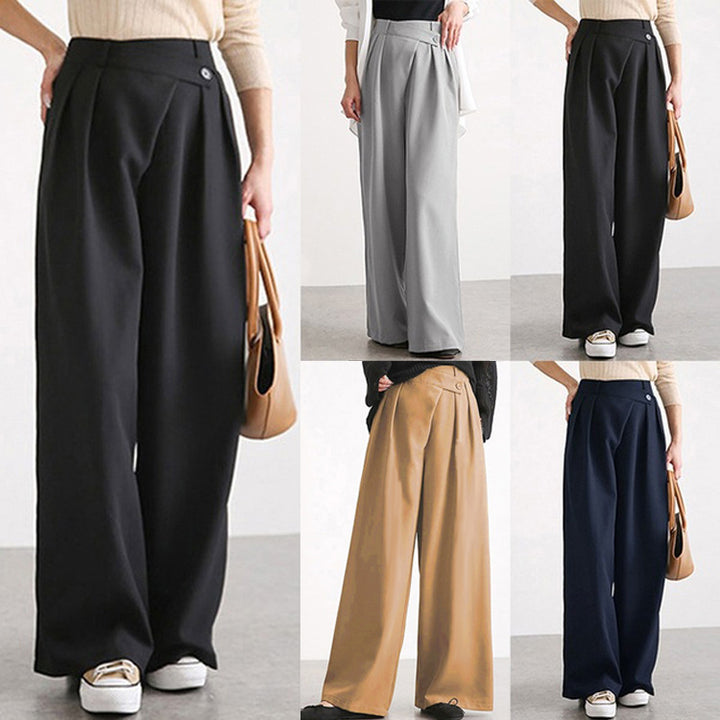 Ladies Elegant Wide Leg Trousers with High Waist and Pleats Lune London
