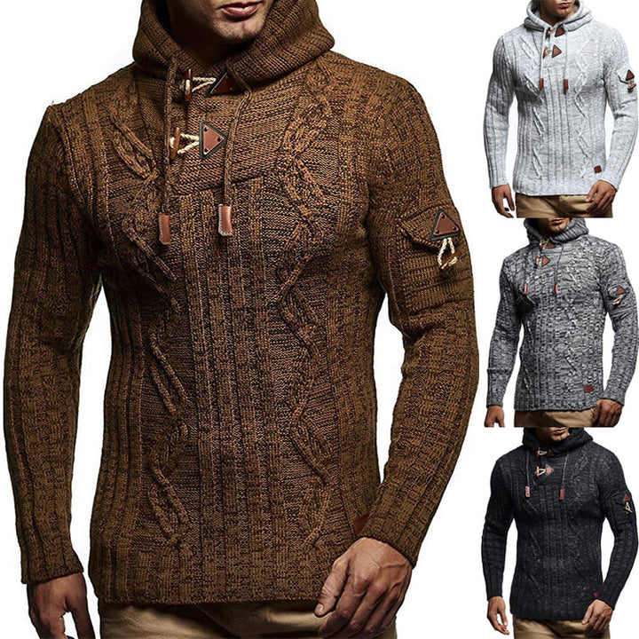 Chunky knit hoodie for men with decorative lace details Lune London