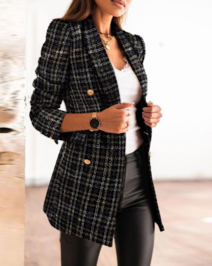 Classic checked blazer for women with double row of buttons Lune London