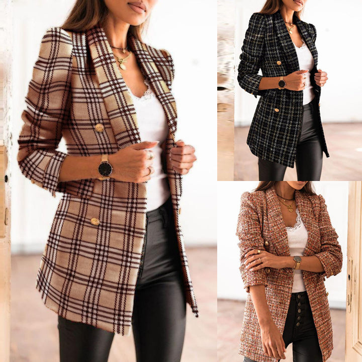 Classic checked blazer for women with double row of buttons Lune London
