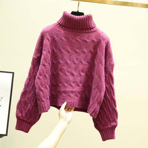 Chunky knit cozy sweater for women with high collar and cable pattern Lune London