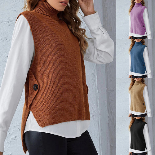 Women’s knitted vest with high collar and button detail Lune London