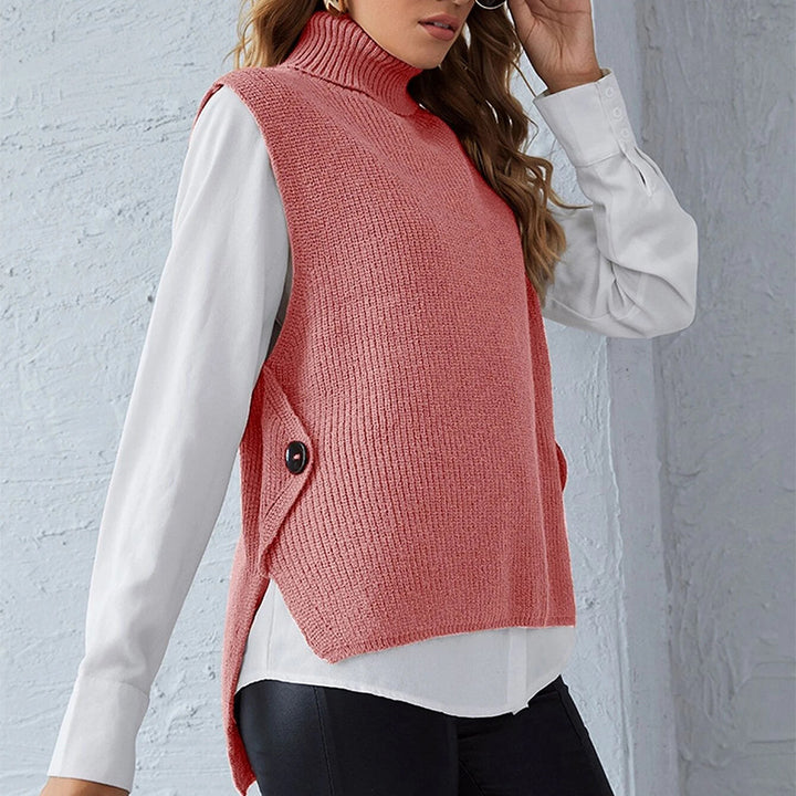 Women’s knitted vest with high collar and button detail Lune London