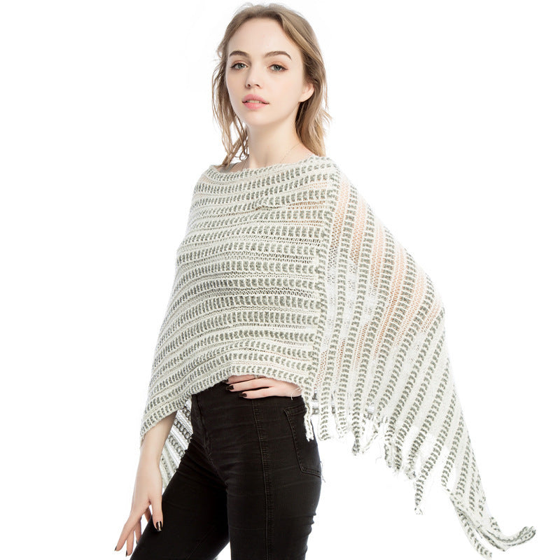 Lune London crochet poncho for women with fringed hem