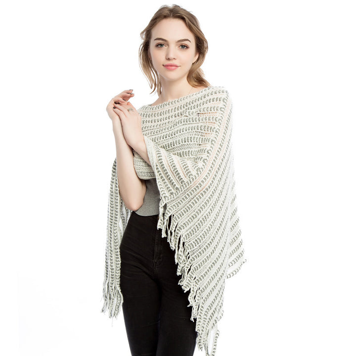 Lune London crochet poncho for women with fringed hem