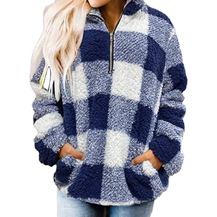 Chic and Stylish women's fleece sweater with plaid pattern