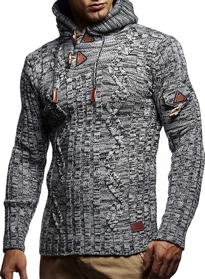 Chunky knit hoodie for men with decorative lace details Lune London
