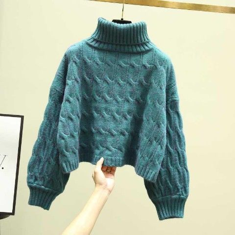 Chunky knit cozy sweater for women with high collar and cable pattern Lune London