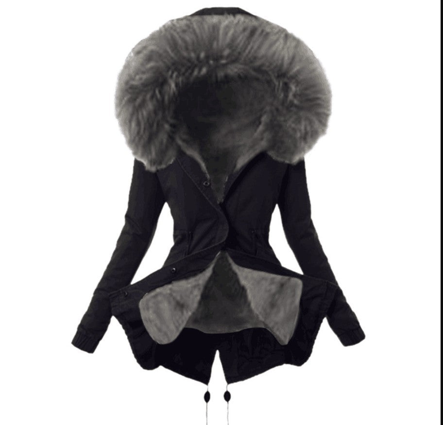 Ladies trendy parka with detachable fur collar Lune London