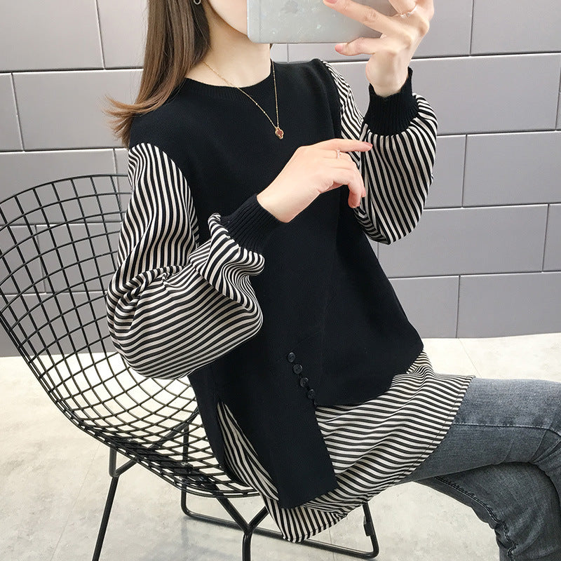 Layered sweatshirt for women with striped sleeves and button details Lune London