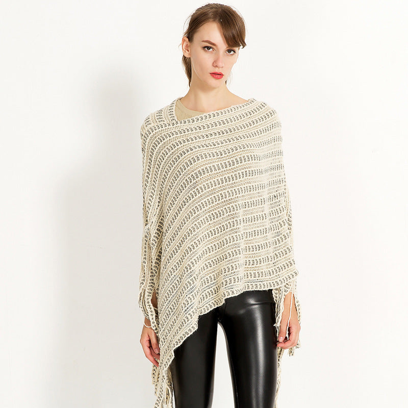Lune London crochet poncho for women with fringed hem