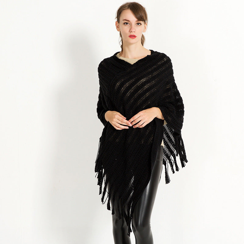 Lune London crochet poncho for women with fringed hem