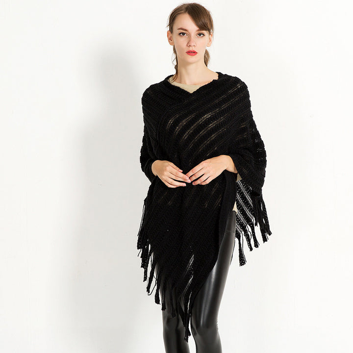 Lune London crochet poncho for women with fringed hem