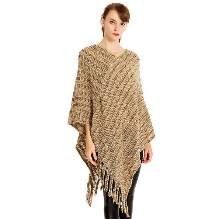 Lune London crochet poncho for women with fringed hem