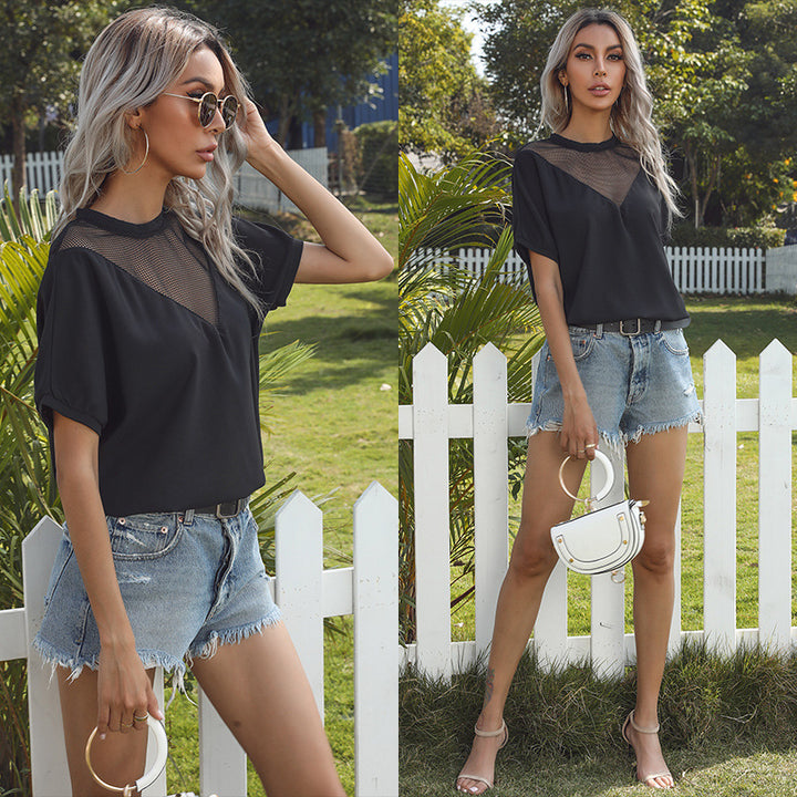 Women Stylish Chic Overlay Mesh Top