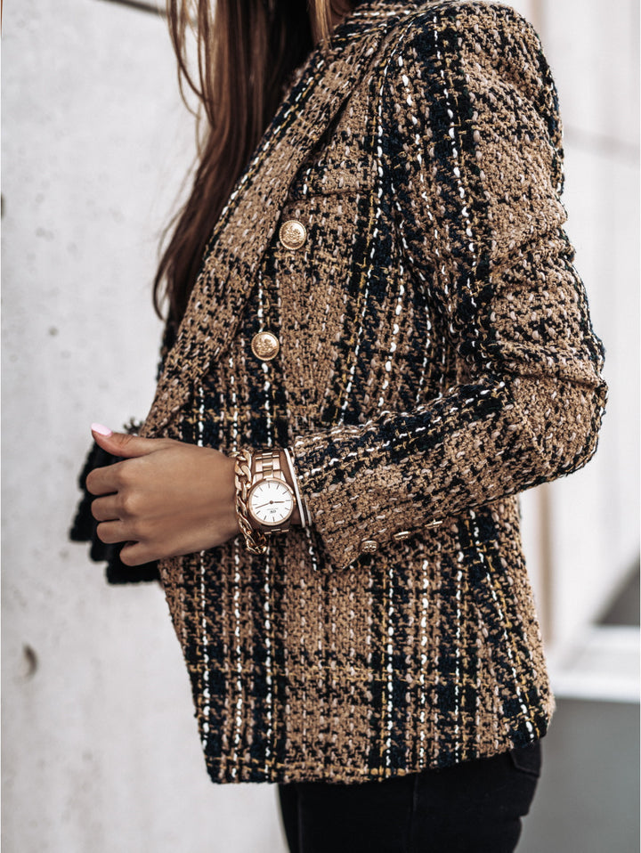 Ladies Double-Breasted Boucle Blazer with Textured Fabric Lune London