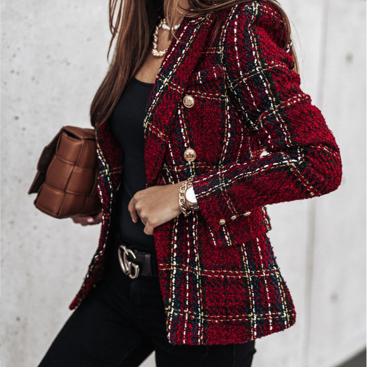 Ladies Double-Breasted Boucle Blazer with Textured Fabric Lune London