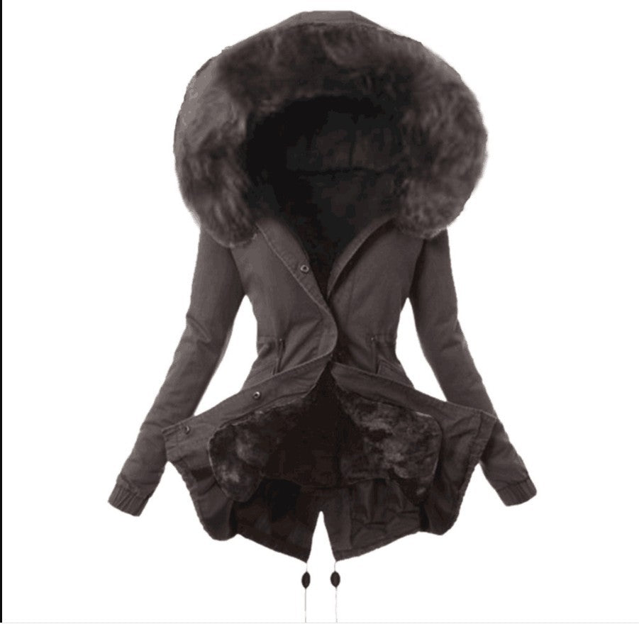 Ladies trendy parka with detachable fur collar Lune London