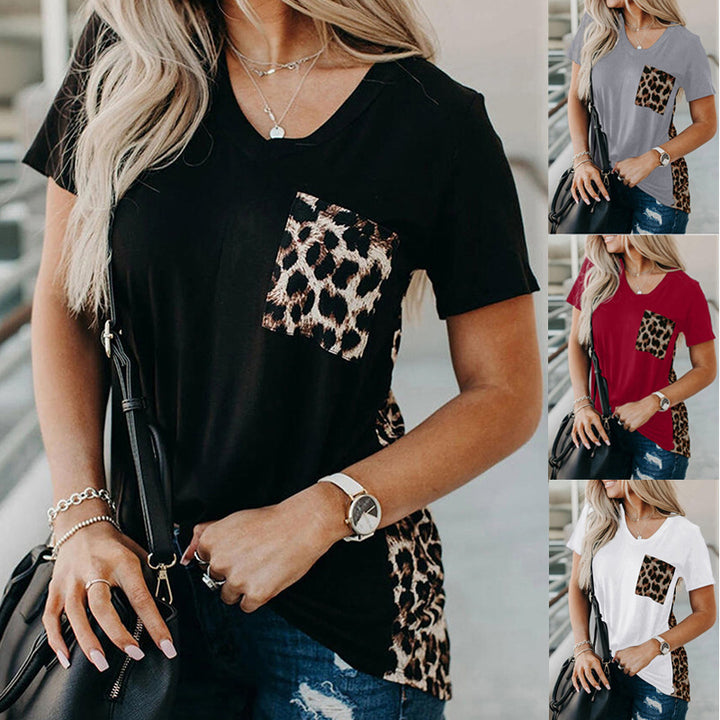 Women's V-neck T-shirt with chic and stylish animal pattern element